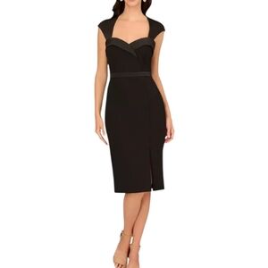 Aiden Mattox Chic Black Cap Sleeve Midi Sheath Dress, Size 2